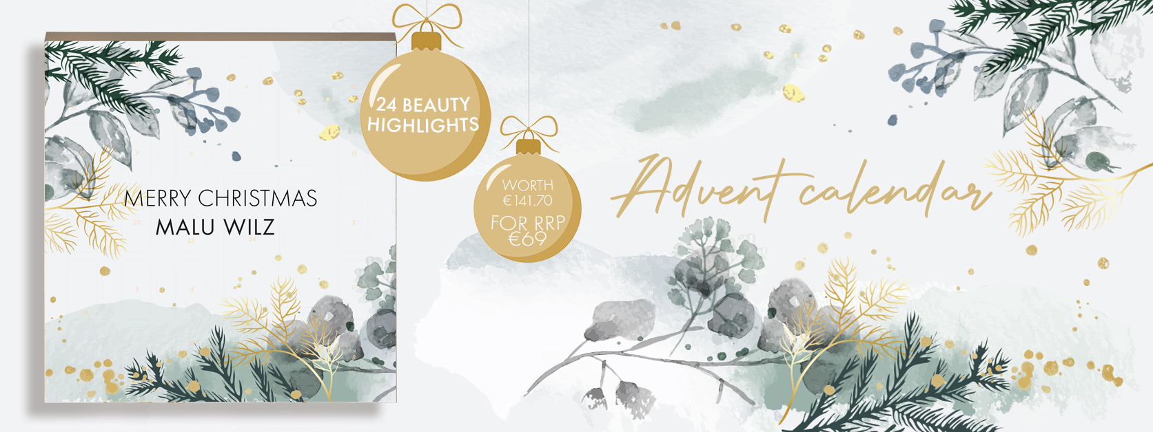 Look forward to 24 beauty highlights at a special price! Advent calendar and Christmas balls