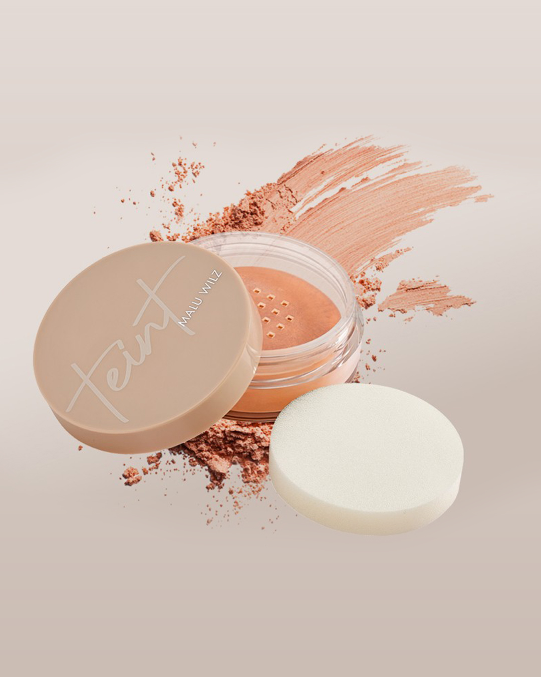 offene Dose Mineral Powder Foundation mit Schw&auml;mmchen und Textur