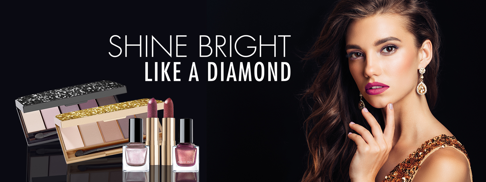 Werden Sie zum Hollywood Star mit unserem neuen Glamour Look! Porträt junge Frau mit Make up Produkten