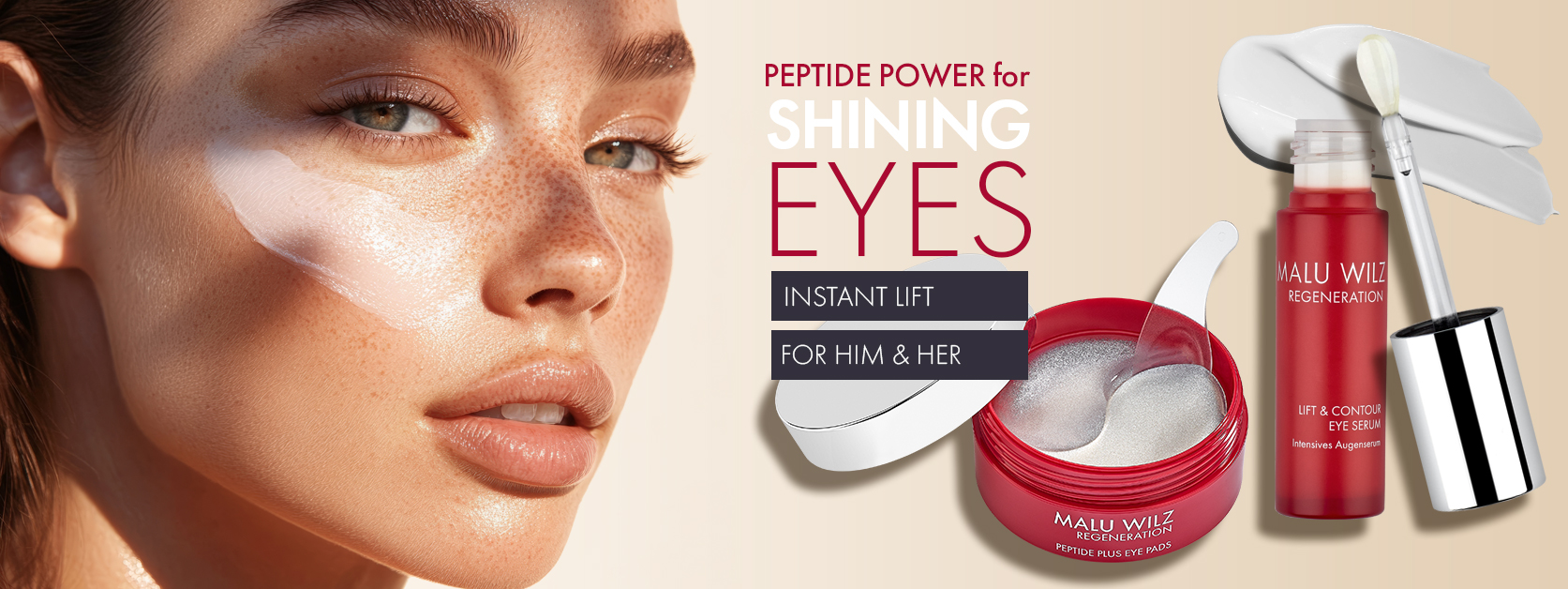 Face of a young woman using eye cream