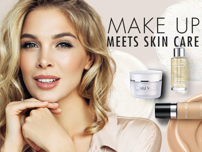 young woman with make up products