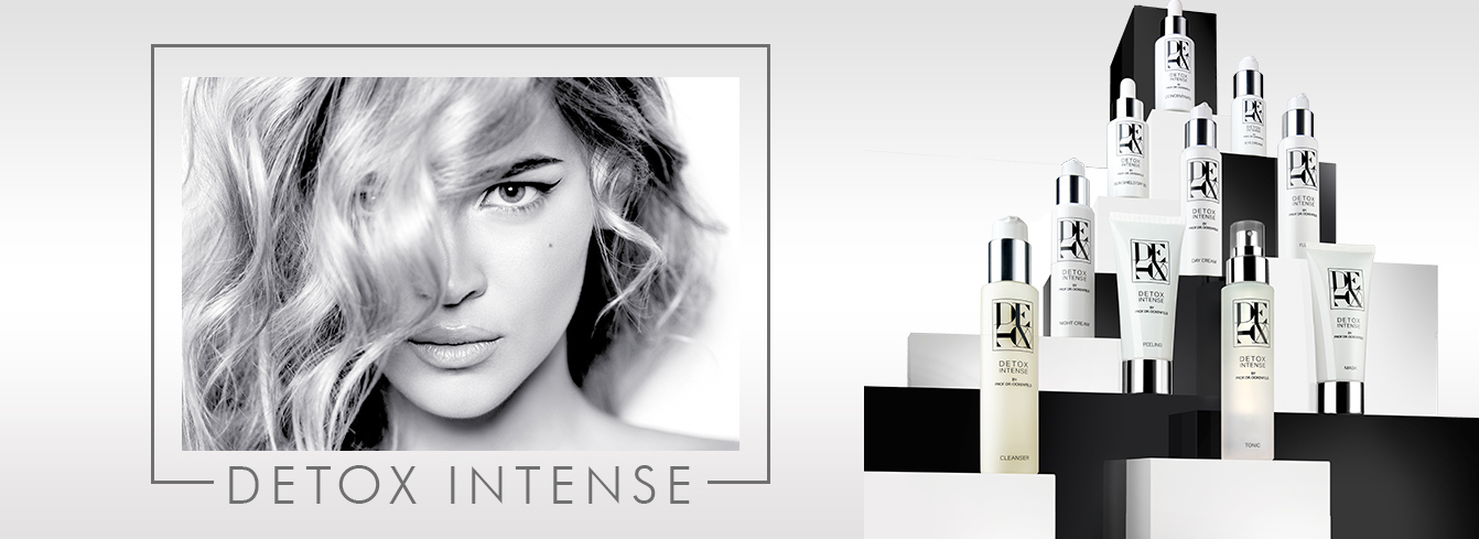 The DETOX INTENSE active ingredient composition is unique! Portrait of y young woman with Detox Intense Products