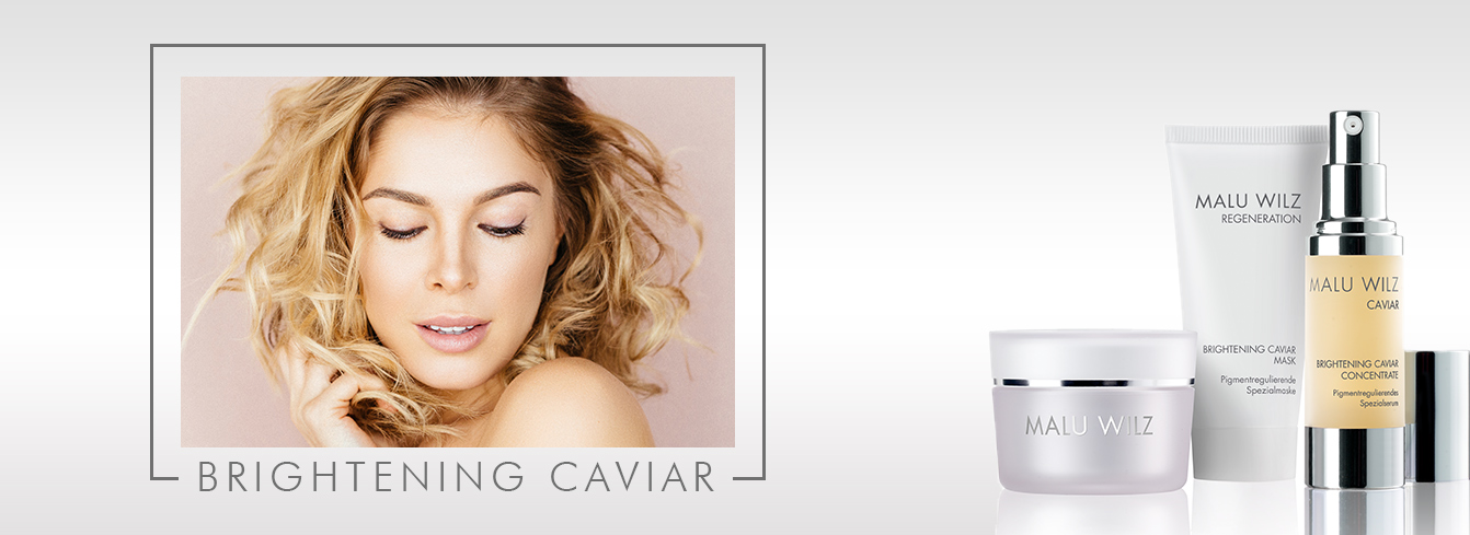 For smooth, glowing results in pigmented skin woman with Brightening Caviar products