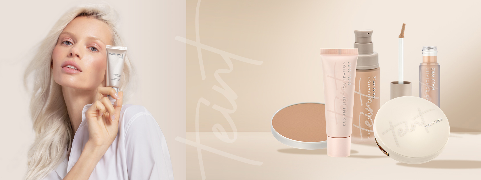 young woman with makeup products