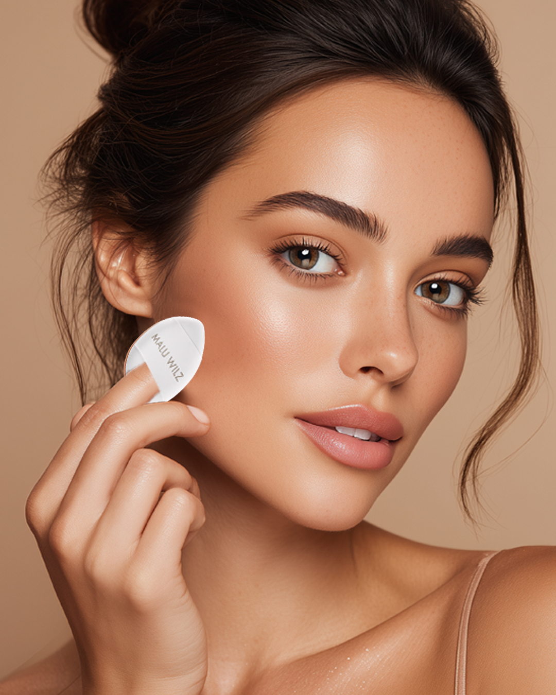 Gesicht Frau mit Mini Finger Puff