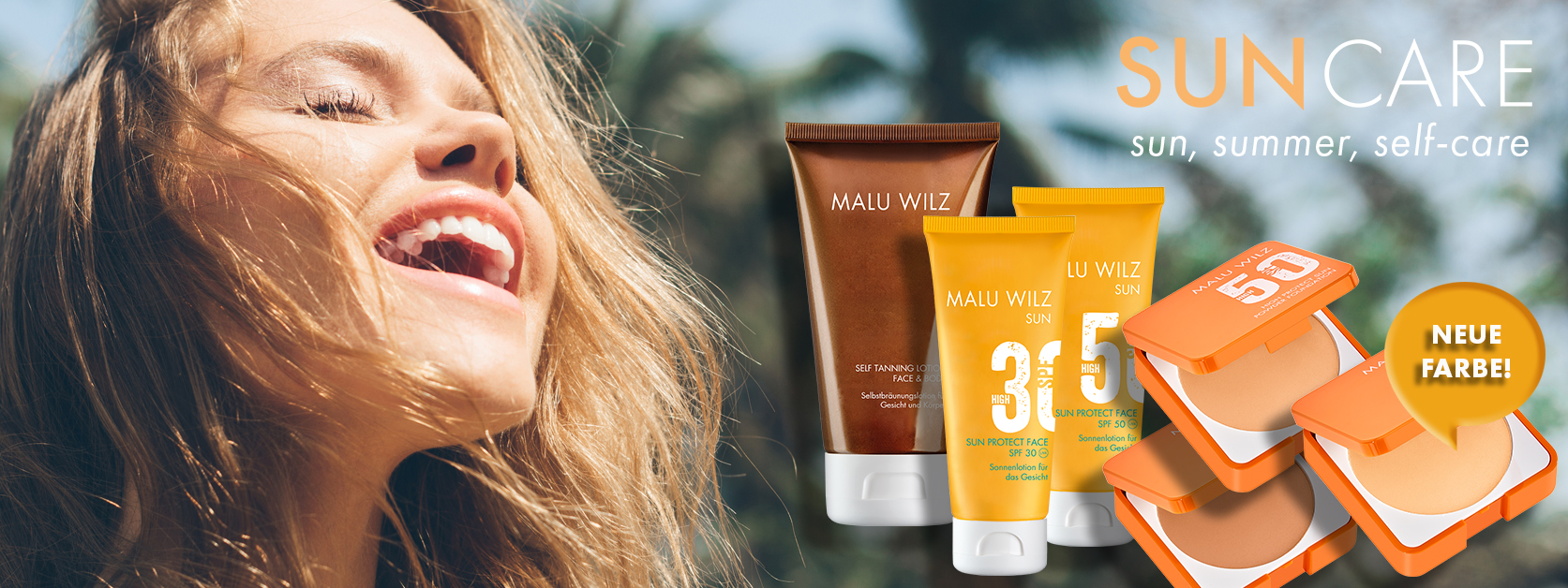 MALU WILZ Sun Care für eine gesunde Bräune! junge Frau mit Sun Care Produkten