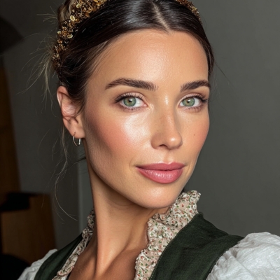 Natürlich schön: Wiesn Make-up Base Model in Tracht mit Wiesn-Make-up und geflochtenem Haar