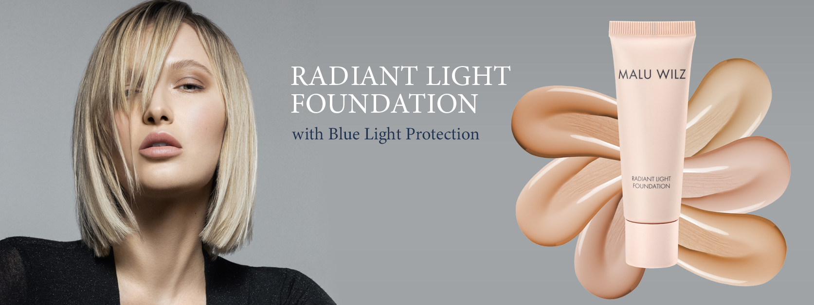 The Radiant Light Foundation offers effective protection against blue light. Model with make-up products