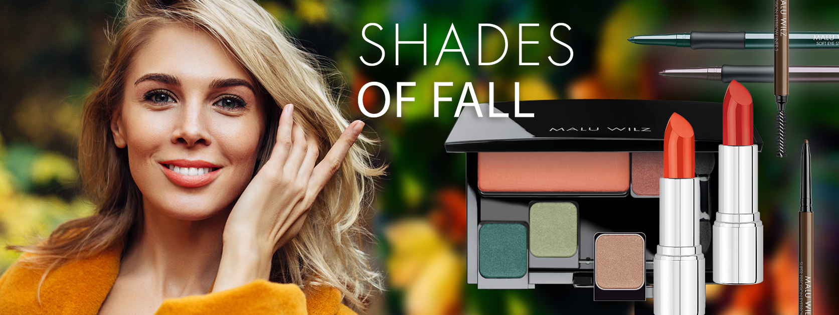 Die brandneuen Modefarben Shades of Fall machen Lust auf den Herbst/Winter! Porträt junge Frau mit Make up Produkten