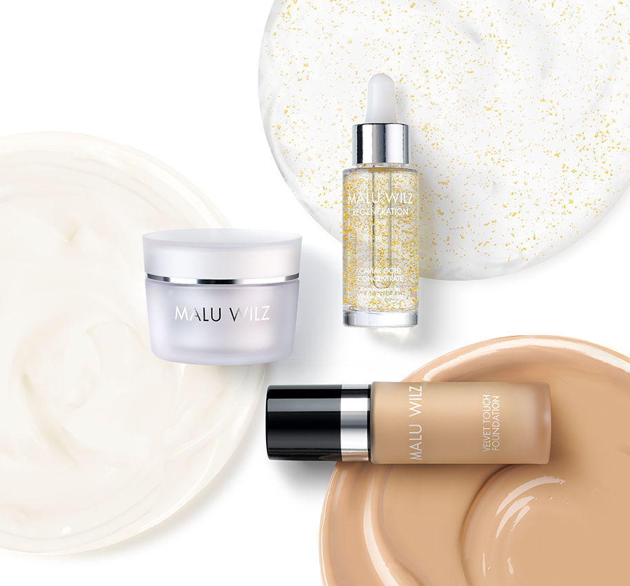 Produktgruppe Make up und Pflege mit Texturen