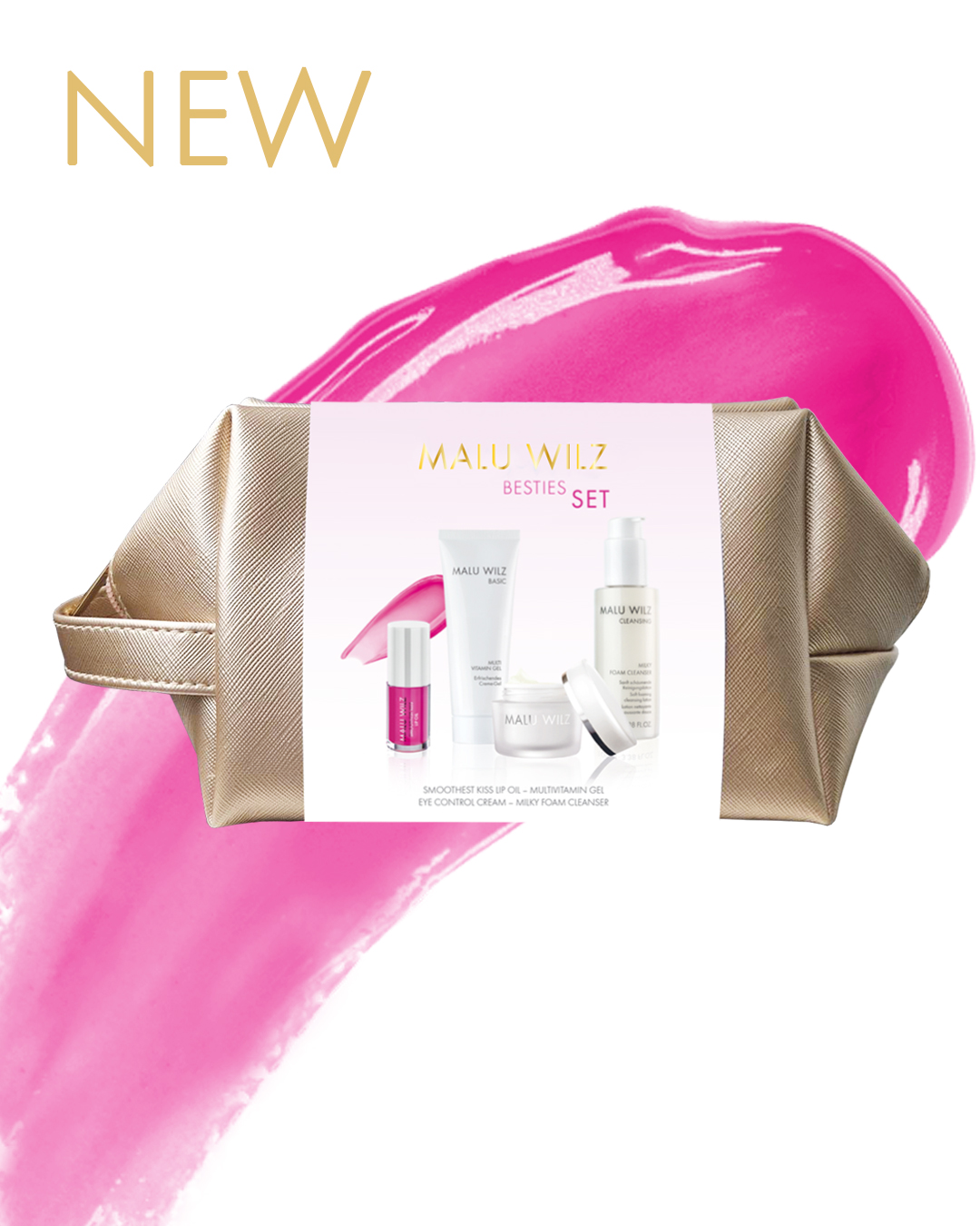 > Give the gift of joy and benefit from the price advantage! Golden cosmetic bag with care products