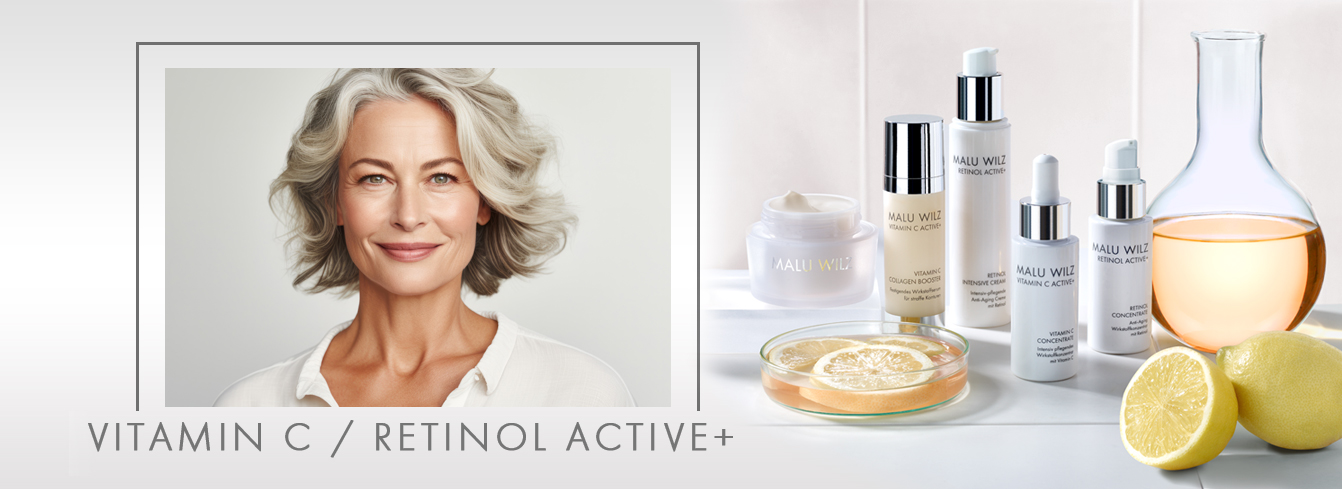 VITAMIN C und RETINOL ACTIVE+: Das Super Anti-Aging Duo Vitamin A & C Reife Frau mit Hautpflegeprodukten