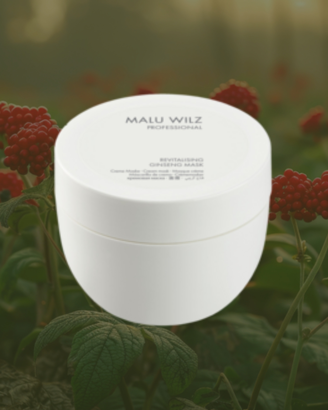 Pflege & Regeneration vereint – Power of Ginseng Revitalising Ginseng Maske von Malu Wilz vor Ginseng-Blüten