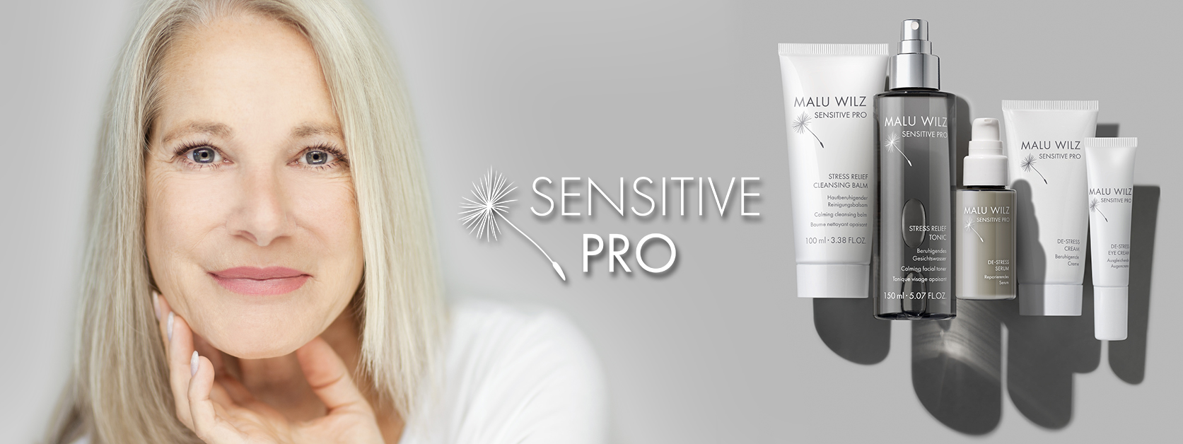Woman with sensitive skin and skin care products