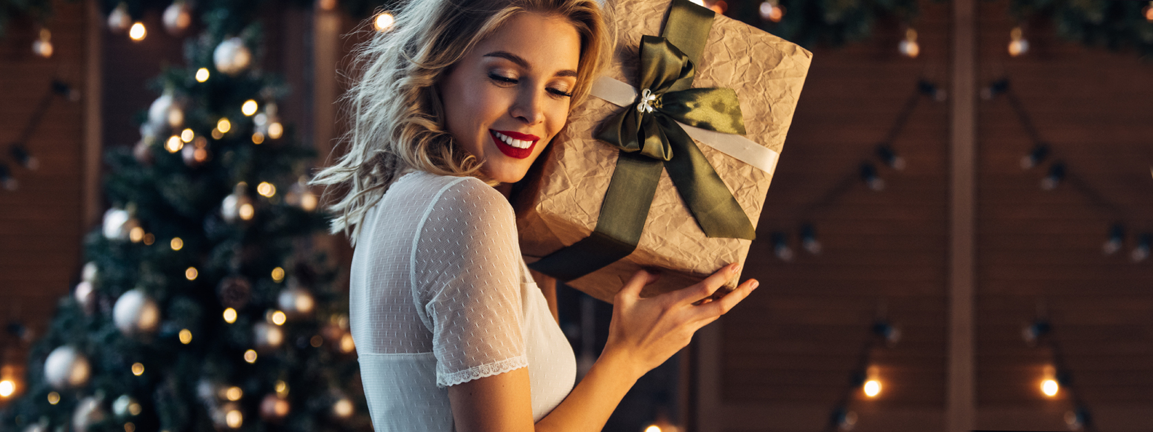 Woman with christmas present