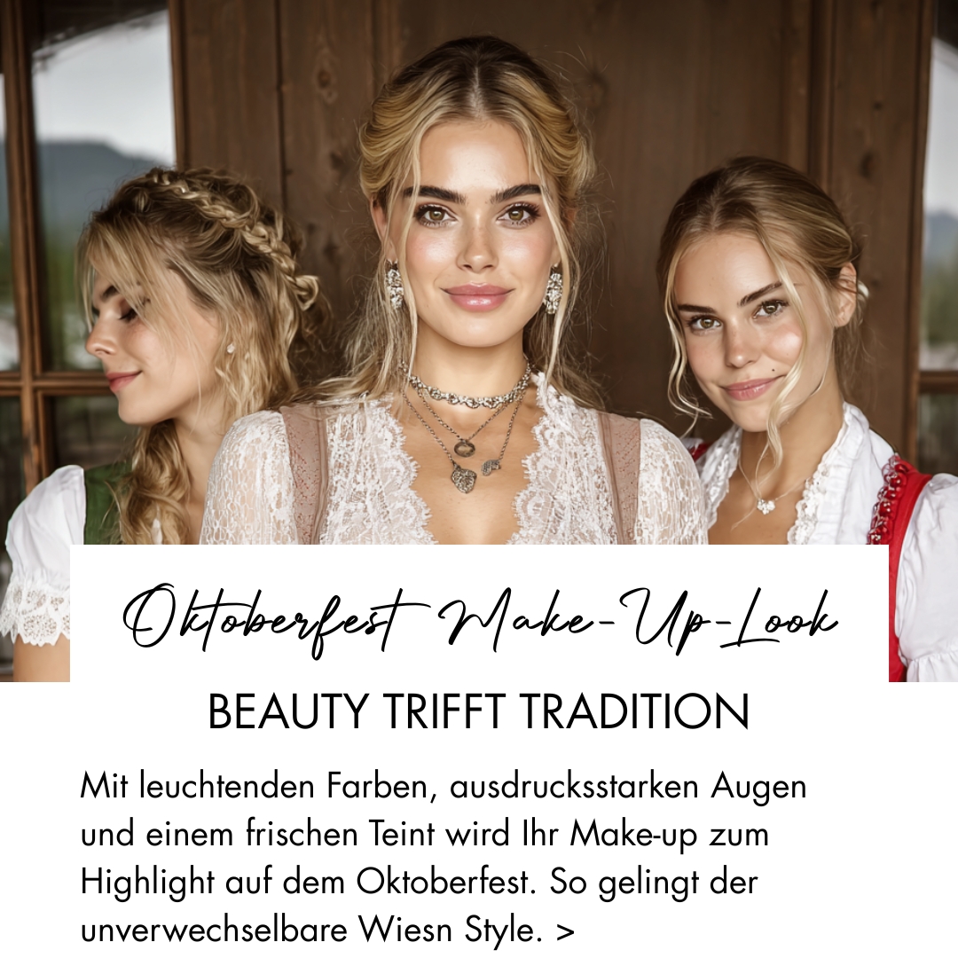 drei junge Frauen mit Tracht gekleidet und Wiesn Make-Up