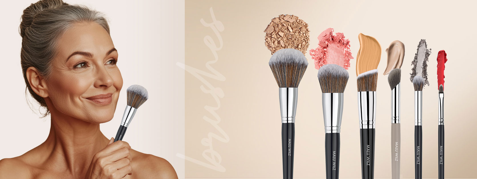 Portr&auml;t Frau mit Make up Pinseln